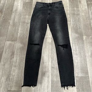Zara High Rise Skinny Jeans in Faded Black With Frayed Hem and Rips Size 4